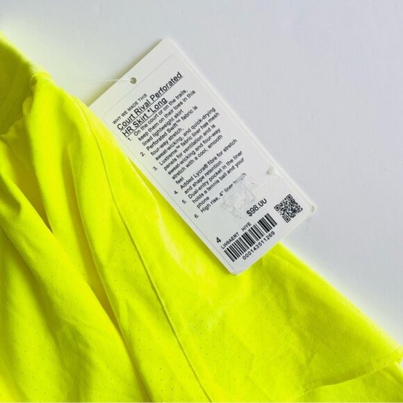 NWT Lululemon SIZE 4 LONG Court Rival Perforated HR Skirt in Highlight Yellow - Picture 4 of 6